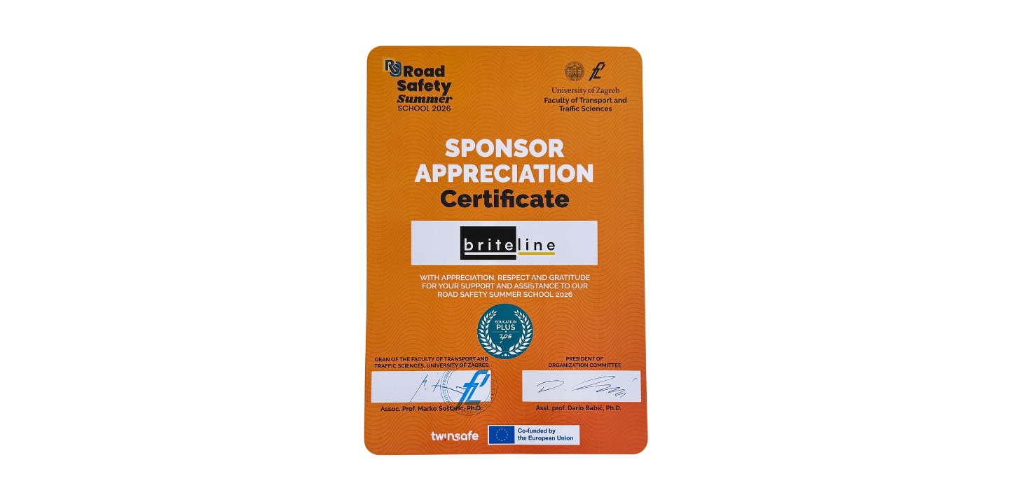 Brite-Line Sponsor Appreciation Certificate – In recognition of your support and sponsorship of the event